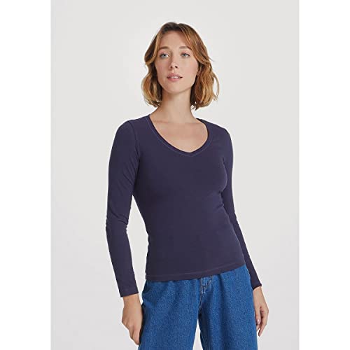 Blusa Básica Feminina Slim Manga Longa Azul Marinho G