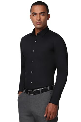 Image of Peter England Men Polycotton Slim Fit Full Sleeve Stretchable Solid Formal Shirt | Lycra Comfort
