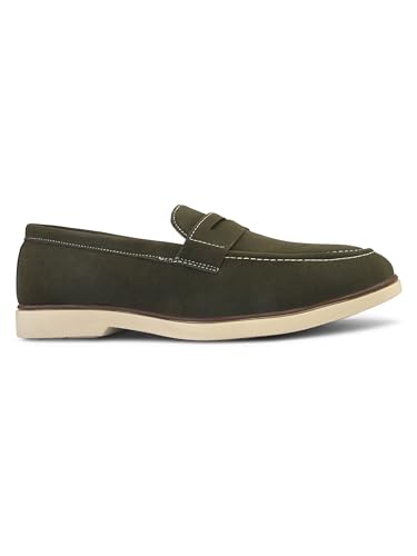 Image of STANPHORD Men Suede Formal Loafer Shoes | Round Toe Slip-On Moccasins | PU Leather Cushioned Anti-Slip | Office Party Business Casual Wear (TPSG 7086)