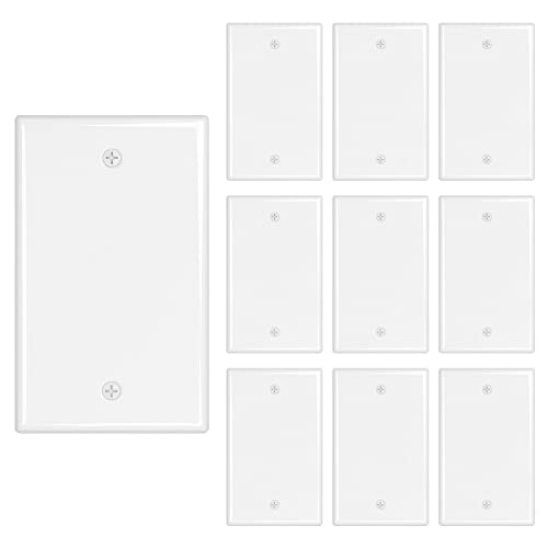 Image of iwillink Blank Device Wall Plate 10-Pack, Electrical Covers for Unused Outlets and Switches, Standard Size Single Gang, 4.50 inch x 2.76 inch, Glossy White