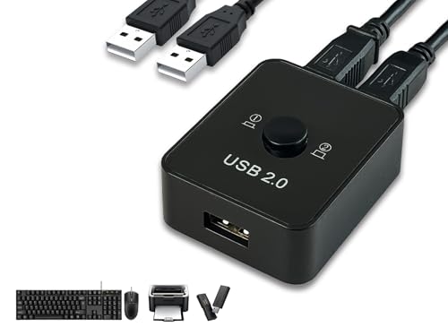 USB 2.0 Sharing Switch for Multiple Computers,USB 2.0 Switcher Sharing Keyboard and Mouse Printer Scanner Webcam, Includes 2 USB Printer Cables (1 Meter) (No LED + 2 USB Printer Cables)