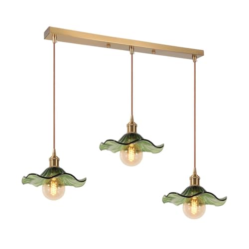Suspension luminaire en verre premium et laiton doré à 3 lampes style vintage