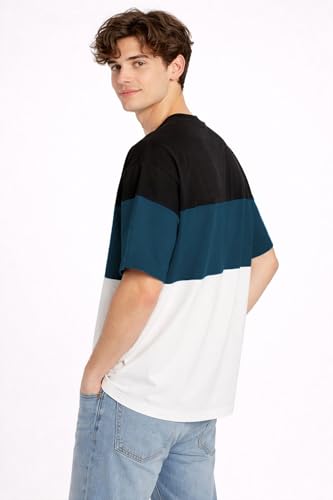 Image of Stylish Men Color Block Oversized Half Sleeve Round Neck T-Shirt