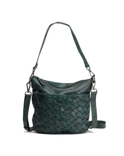 BIBA Bolso de Mujer de Cuero Genuino, Bolso Boho Heritage Lewisburg LEI4L, Asa Corta y Larga, Cierre con Cremallera, Piel Bovina Legítima, Color Verde
