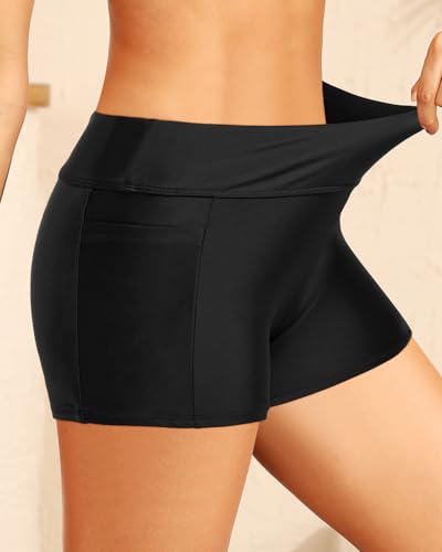 Zmart Women 3" Swim Shorts High Waisted Boy Short Swim Bathing Suit Bottoms Swimsuit Board Shorts UPF 50+ with Pockets4