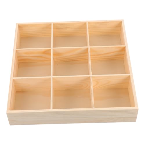 iplusmile Organizador de Cajones de Madera Natural 9 Compartimentos, Caja Organizadora para Ropa Interior y Calcetines, Contenedor de Almacenamiento para Armario, Solución Versátil