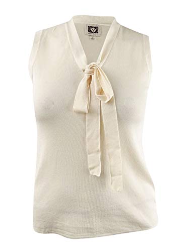 Anne Klein Women's Blouse Medium Front Tie Knit White Ivory M