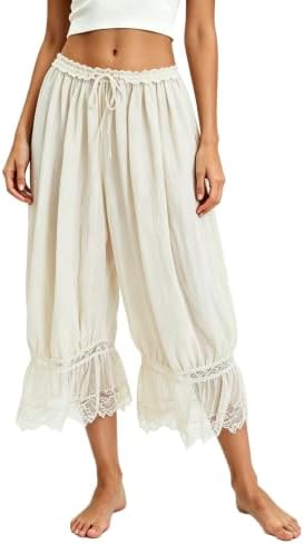 UAURORAO Women Lace Trim Bloomer Pants Flowy Culottes Pantaloons ...