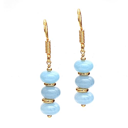 Boucles d’oreilles Gempires Aquamarine Bolo, boucles d’oreilles Dangle, boucles d’oreilles en cristal bleu, boucles d’oreilles crochet plaquées or 14...