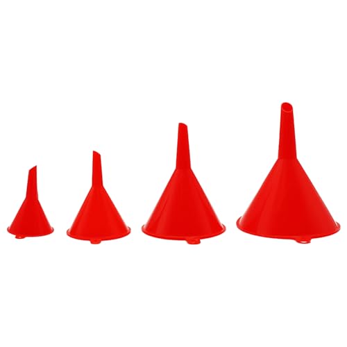 4PCS Car Oil Funnel Set, Wide Mouth Funnels for Automotive Use, Car Funnels for Filling Bottles, Jars, Containers, Flexible Plastic Funnel for Automotive Oils, Fluids, Lubricants, Engine Oils (Red)