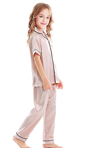 Image of Kids Satin Short-Top and Long-Pants 2-Pieces Pajamas Sleepwears Set