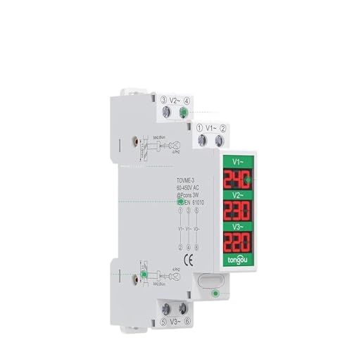 Voltmètre monophasé triphasé rail DIN AC 60-450V testeur modulaire LED