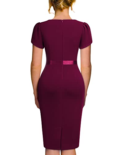 Image of AISIZE Women's Elegant Puff Sleeves Keyhole Neck Cocktail Party Pencil Dress
