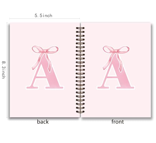foedor Coquette Trendy Preppy Pink Bow Spiral Notebook,Initial A Journal Personalized Teen Girl Gifts,Monogrammed Gifts for Women Teen Girl,College Ruled Hardcover Spiral Notebook 5.5 x 8.3