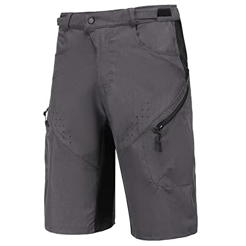 Priessei Men's Mountain Bike Shorts Lightweight MTB Cycling Shorts with Zip Pockets(DarkGrey XXL) Cover