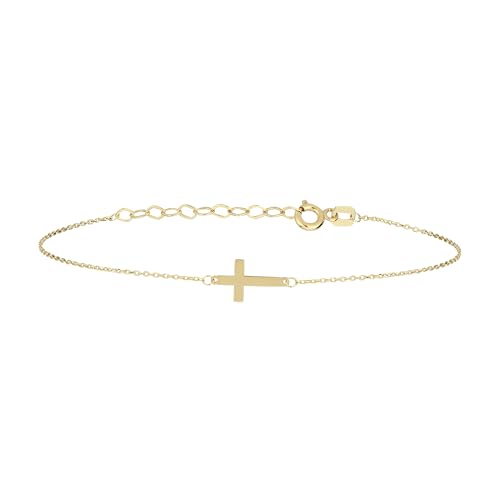 14K Gold Plated Cross Bracelet for Women, Bracelets, Real Gold Sideways Adjustable Bracelet for Women, Christian Baptism Gift