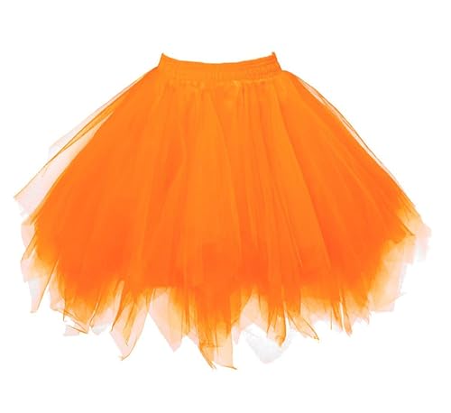 Karneval Erwachsene Damen 80s Tüllrock Tütü Röcke Tüll Petticoat Tutu Orange2