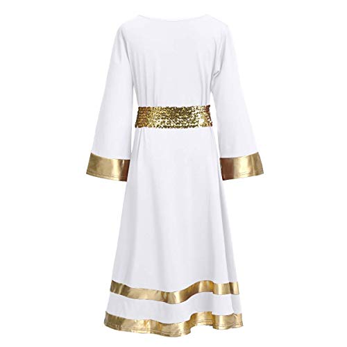 image for OwlFay Little Big Girls Metallic Gold Praise Dance Dress with Sequins 