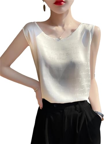 Women Silk Camisole Ladies' Loose Knitted Vest Thin Sleeveless Tops Suit Inside Satin Sling Mulberry Silk Base Shirt