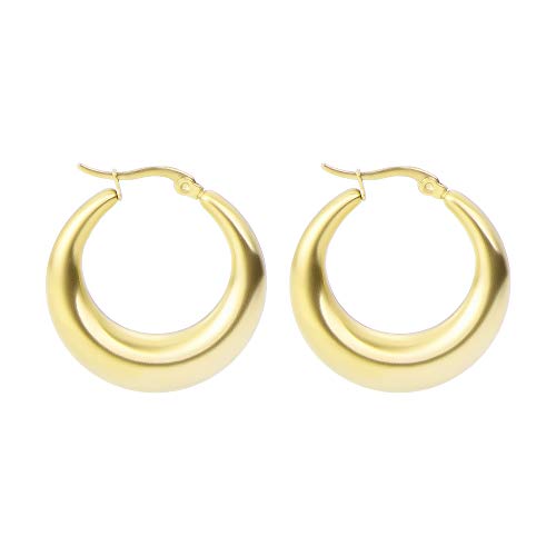 Jertom 14K Gold Plated Stud Earrings, Chunky Round Loop Hoop Drop Dangle Earrings, Fashion Jewelry for Women Girls (Yellow Gold)