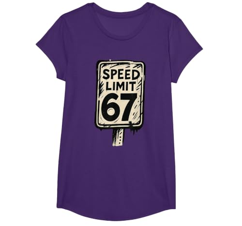 67 Speed Limit Sign Gen Alpha 67 Meme T-Shirt, Girls, Purple, Medium