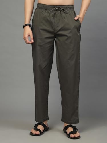 Image of Majestic Man Comfort Fit Solid Cotton Casual Lounge Pyjama with Elastic Waist, Drawstring & Zip Closure