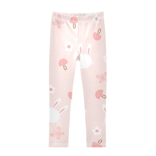 Bunny on Pink Girls Leggings,Workout Leggings for Girls Toddler Athletic Legging Size for 3-10T