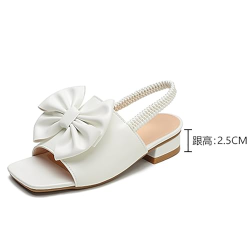 IWIHMIV Girls Sandals Square Toe Low Heel Dress Elastic Ankle Strap Bow Flower Wedding Party Shoes for Little Kid4
