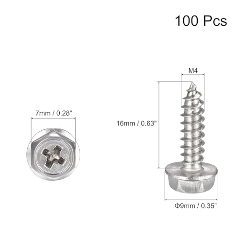 Tornillos autorroscantes Hex Washer M4x16mm acero inoxidable 304 miniatura 2