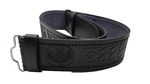 AAR Kilt Belt for Men Leather Black Thistle Embossed Design Scottish Highland S-2XL2