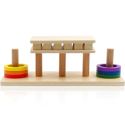 Image of Hidoggy Montessori Wooden Ring Slide Toy for Toddlers 1-3, Wooden Educational Toy Stacking Toy for Hand-Eye Coordination, STEAM Toddler Toy