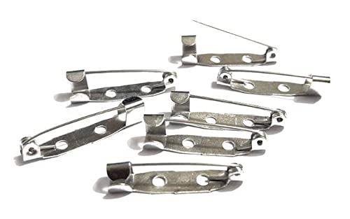 BeadsnfashionBeadsnfashion 40 Pcs, 1 Inch Silver Brooch Pin Fittings Blank Base for DIY Crafts Work and Jewellery Making