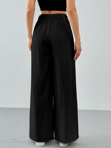 Image of Solid High Waist Straight Korean Loose Pleated Wide Leg Trouser for Women's & Girl's
