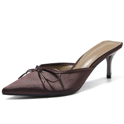 Women's Kitten Heels Mules Pointed Toe Slip on Stiletto Slingback Pumps Backless Wedding Party Dress Shoes