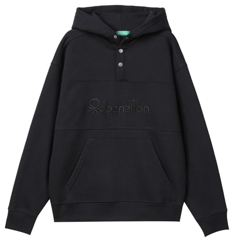 United Colors of Benetton Maglia C/CAPP. M/L 3VVUU201P Felpa con Cappuccio, Nero, M Uomo