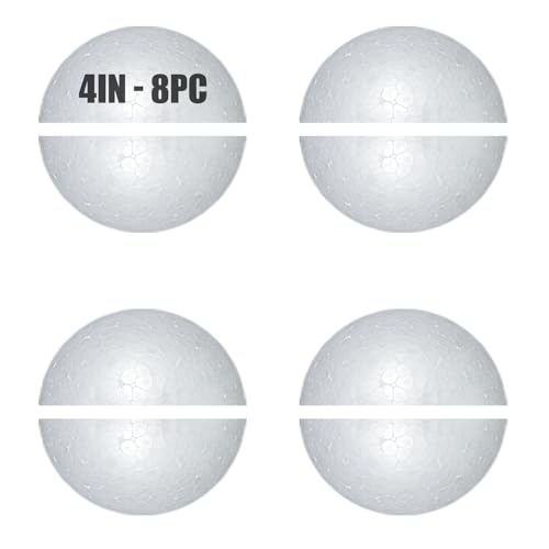 Styrofoam Half Balls 4 Inch 8PC Large White Half Foam Balls for Crafts DIY Craft Giant Foam Balls for Home and School Smooth Solid Round Balls (Half styrofoam-4in-8pc)