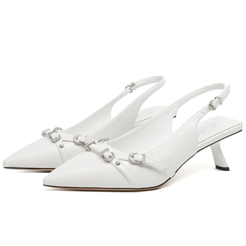 Image of Mostrin Kitten Heels for Women Pointed Toe Pumps Patent Leather Low Heel Slingback Heels with Buckle Dress Shoes for Dating Party Working