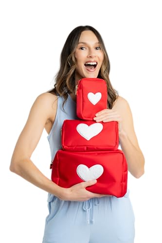 BLOC-Bags-Travel-Makeup-Bag-Cosmetic-Bags-for-Women-Medium-Cute-Toiletry-Bag-Make-up-Bag-Beauty-Bag-with-Chenille-Patch-and-Top-Zipper-Inside-Zipper-Pouch-and-Mesh-Pockets-Black-Star-Black