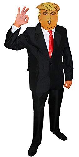 Bild: Donald Trump-Kost�m f�r Erwachsene, schwarzer Anzug, rote Krawatte und Trump-Maske, Herrenkost�m Kommandant im Chef, Gr��e XL f�r 40,24 EUR bei amazon.de