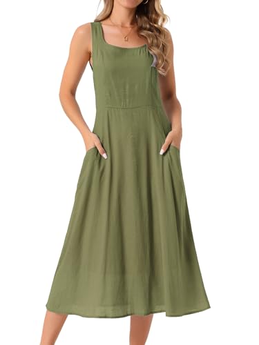 Image of Seta T Women's Linen Dresses Summer Sleeveless Sundress Casual Loose Flowy Midi Tank Beach Dress
