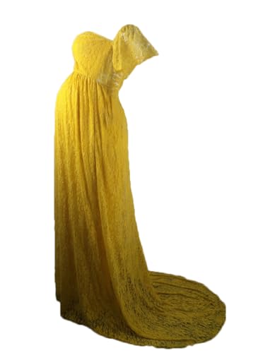 Image of Maternity Photography Props Floral Lace Dress Fancy Pregnancy Gown for Baby Shower Photo Shoot (S, Mustard)