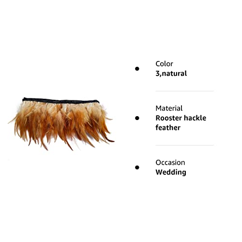 Wanjin Rooster Hackle Feather Fringe Trim Craft Feather 4-6 Inch Width Pack Of 2 Yards (Natural) #TOP3