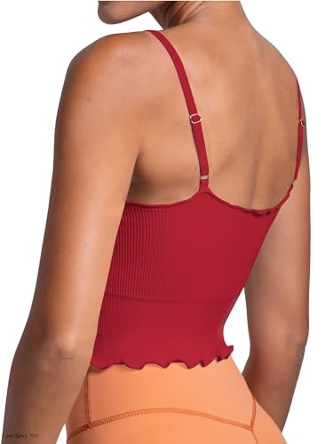 Image of Sunzel Tank Top for Women, V Neck Seamless Ribbed Crop Camisole with Ruffles