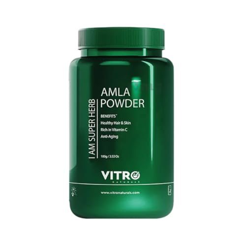 Vitro Amla Powder 100 g Natural 100% - Grosella espinosa india, cuidado del cabello y cuidado de la piel, antioxidantes antienvejecimiento, reduce la caída del cabello, la caspa y las canas con Kajal