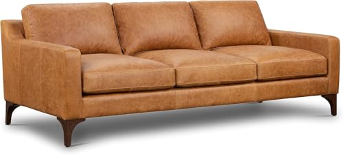 POLY & BARK Sorrento 86' Sofa – Cognac Tan Full-Grain Pure-Aniline Italian Leather, Feather-Down...
