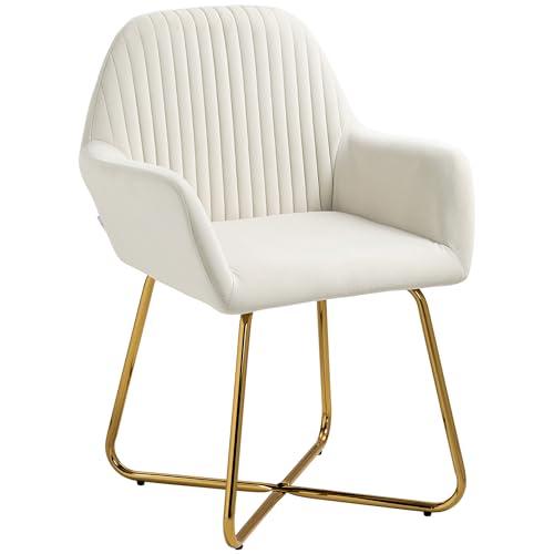 HOMCOM Butaca de Salón Sillón de Salón Tapizado en Terciopelo con Asiento Acolchado Base Metálica Cruzada Sillón Lectura para Sala de Estar Dormitorio Crema