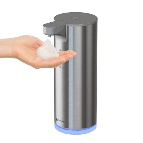 GentleJet EasyFoam Automatic Foaming Soap Dispenser - Touchless Motion Sensor, Rechargeable USB-C, 2 Foam Levels, Stainless Steel, IPX5, 9.5oz Hand Soap Dispenser for Bathroom & Kitchen (Silver)
