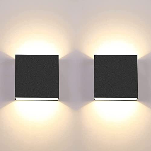 CHEVVY 2 Piezas Aplique LED de Pared Interior 7W Impermeable Lampara Moderna Cálido 3000K Aplique Cuadrado Negro para Dormitorio Pasillo Lampara Decorativo