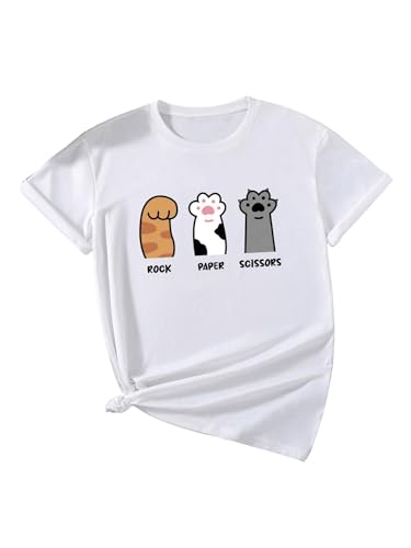 SweatyRocks Girl's Cartoon Print T Shirt Letter Print Short Sleeve Crew Neck Summer Casual Tees