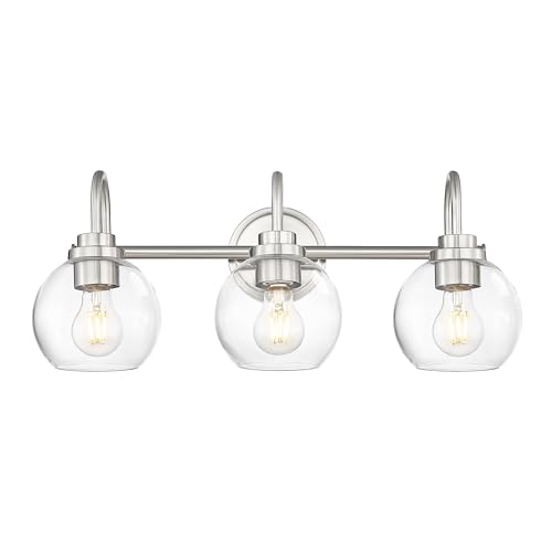 Image of Bathroom Light Fixtures, 3-Light Brushed Nickel Vanity Lights Over Mirror with Globe Clear Glass, Modern Vanity Lighting Fixtures, AD-22280-3W-SN
